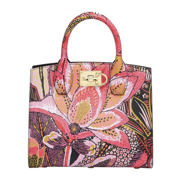 Salvatore Ferragamo Handbags - Salvatore Ferragamo Floral Print Leather Mini Studio Box Top Handle Purse $2600